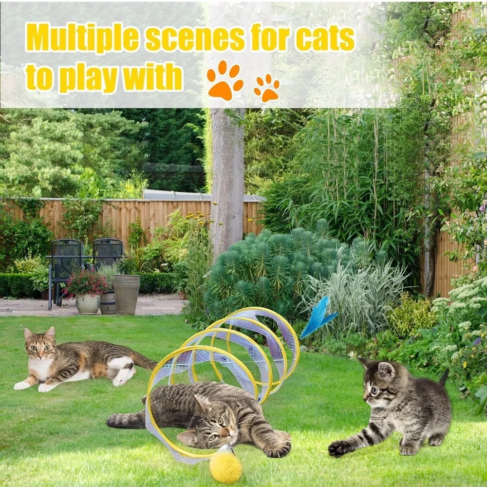 ✨BNWT - Foldable Interactive Cat Tunnel with Bell/Feather/PomPom Balls - Yellow✨